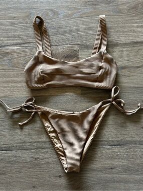 l*space Ribbed Beige Tie-Side Bikini